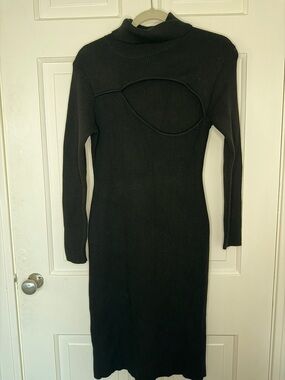 VICI Black Ribbed Knit Cutout Turtleneck Midi Dress XL